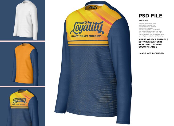 Premium PSD | A blue and yellow long sleeve shirt with the word loyalty ...