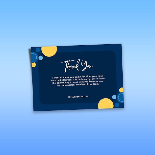 Blue and Yellow Modern Thank You For Your Hard Work Card PSD