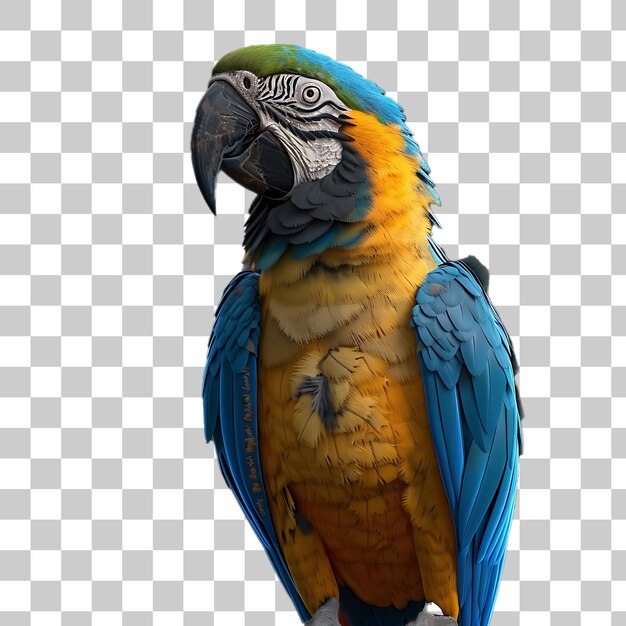 PSD blue and yellow parrot perched on tree branch