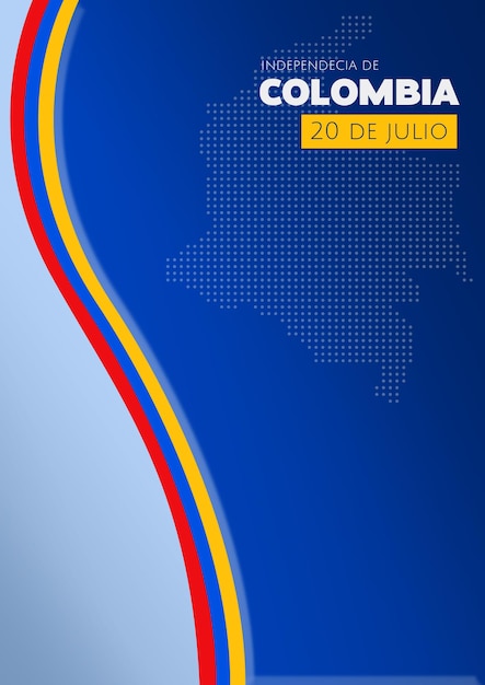 Un poster blu e giallo per la colombia con sopra una mappa della colombia.