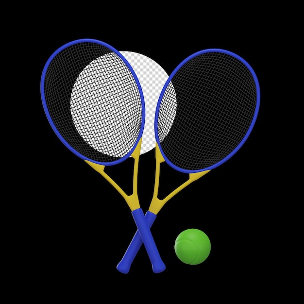 Blue And Yellow Tennis Racket 3D Icon On Black Background