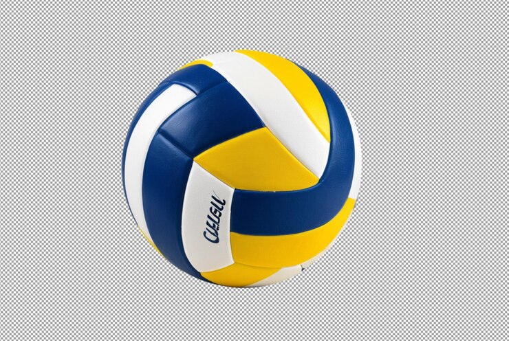 PSD blue and yellow volleyball on sand
