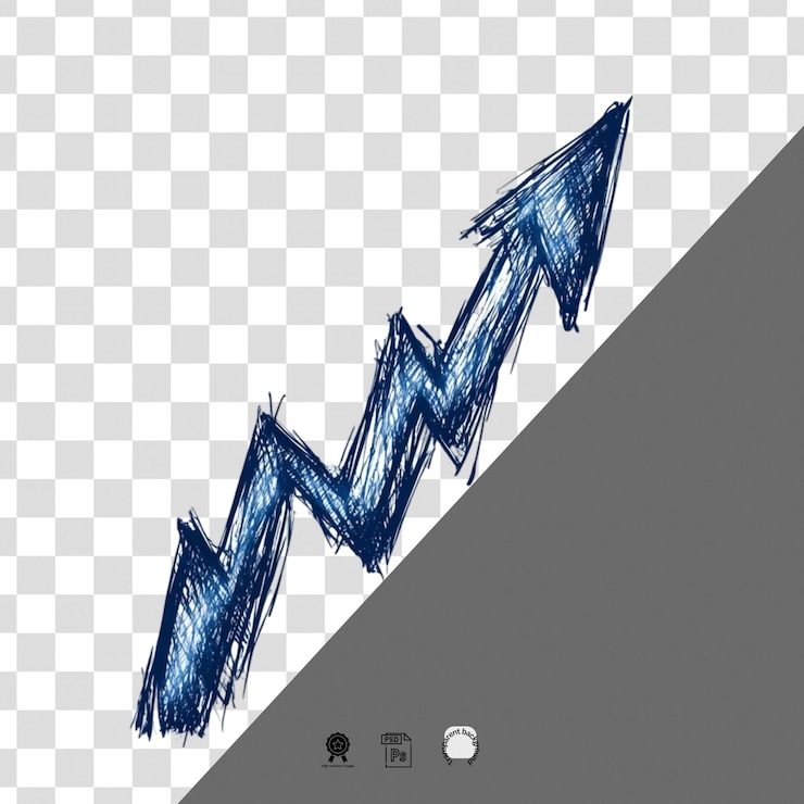 PSD blue zigzagging arrow representing growth a white transparent png background