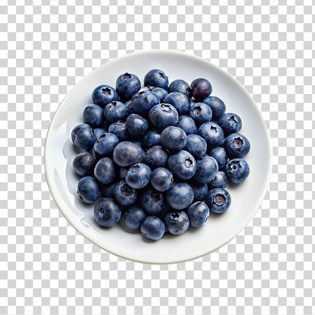 PSD blueberries arranged on a white plate on transparent background