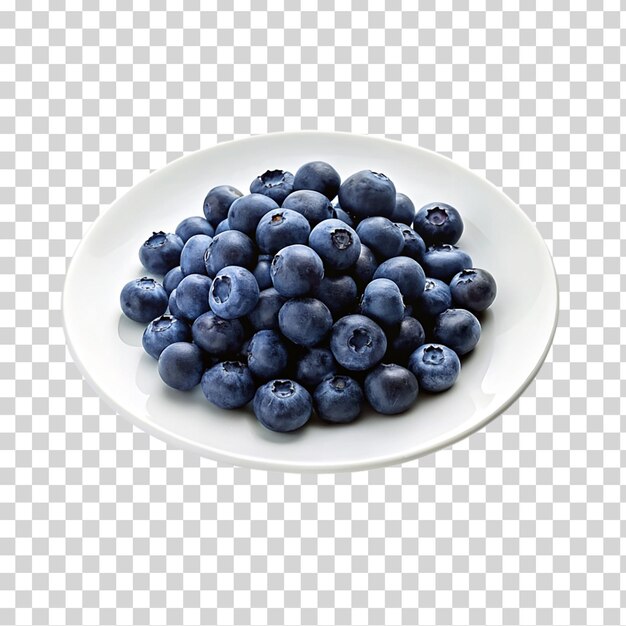 Blueberries arranged on a white plate on transparent background