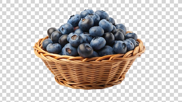 PSD blueberries in a wicker basket isolated on a transparent background