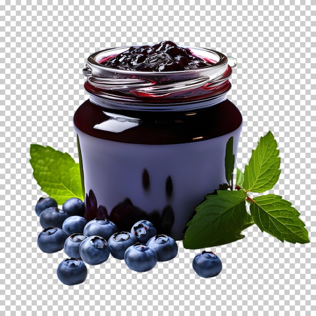 PSD blueberry jam jar isolated on transparent background