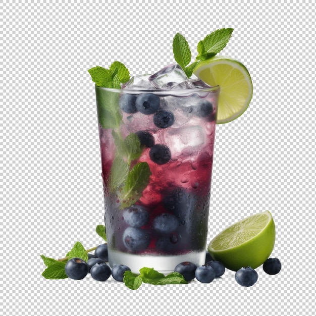 Коктейль Blueberry Mojito Lemonade изолирован на прозрачном фоне Генеративный AI