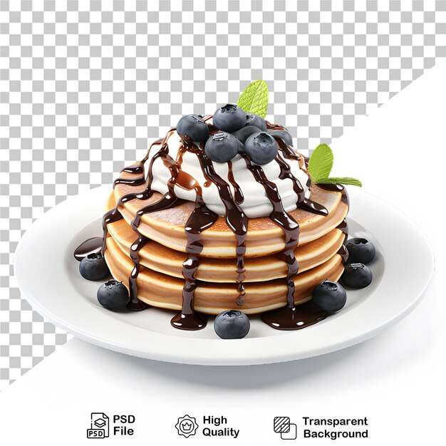 Blueberry pancakes with chocolate isolated on transparent background