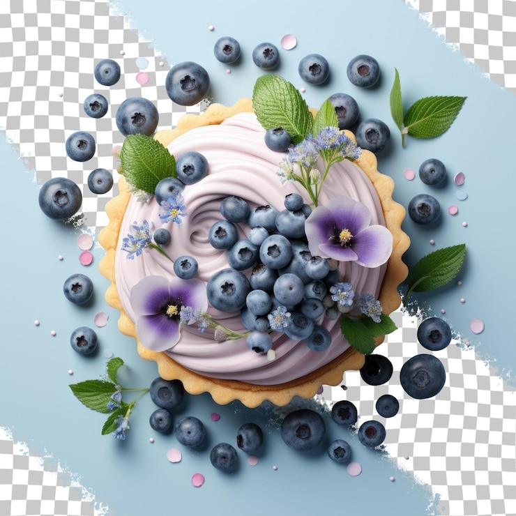 PSD blueberry tart transparent background from above