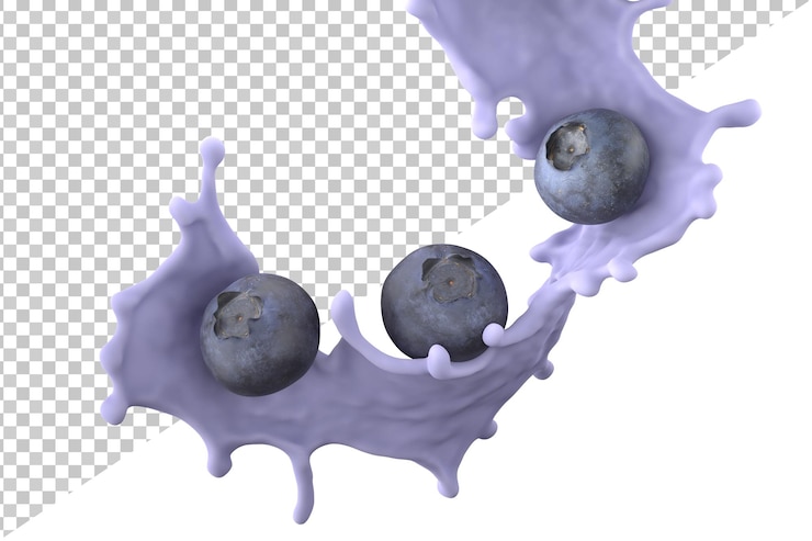 PSD blueberry yogurt splashes isolated on background