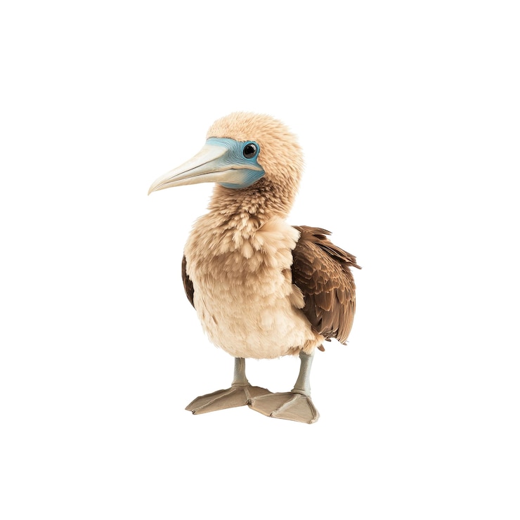 PSD bluefooted booby chick standing on white background