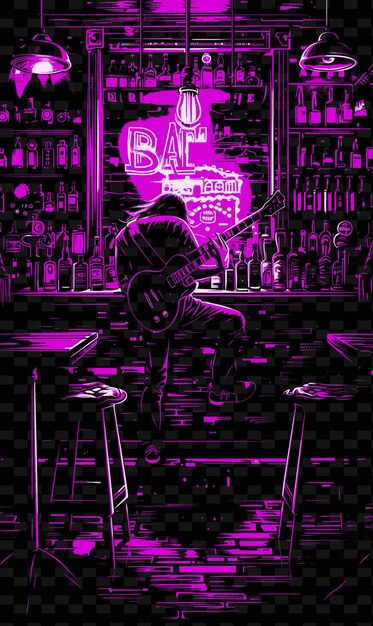 PSD blues gitarist speelt in een rokerige bar met neonlichten en vector illustratie muziek poster idee