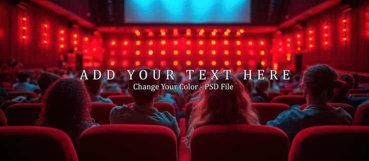 PSD 映画館で映画を見ている人々のシルエットがぼやけています