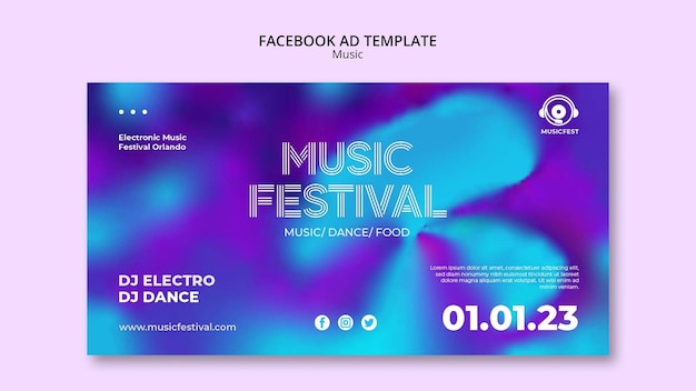 PSD modello di facebook del festival musicale sfocato