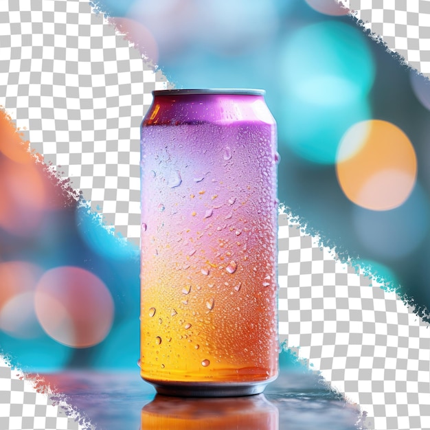 Blurry photo of an abstract or background with an aluminum can filled with ice tea transparent background