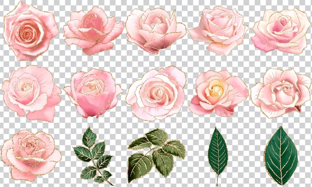 PSD blush and gold glam roses 3d flower seamless pattern