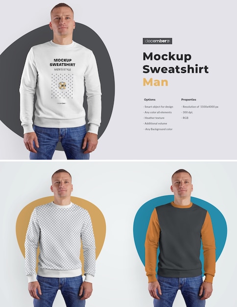 Bluza Męska Mockups. Projekt Jest łatwy W Dostosowywaniu Obrazów (na Bluzie, Rękawach I Metce), Kolorowaniu Bluzy Z Wszystkimi Elementami