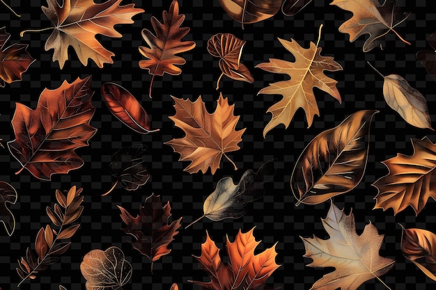 PSD błyszczące liście rozrzucone i warstwowe kształty liści w y2k texture shape background decor art