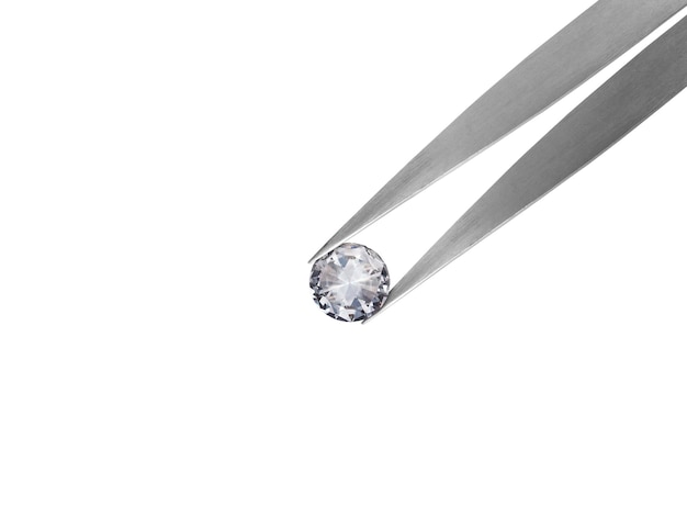 PSD błyszczący, genialny diament umieszczony w diamentowej pęsecie na przezroczystym tle