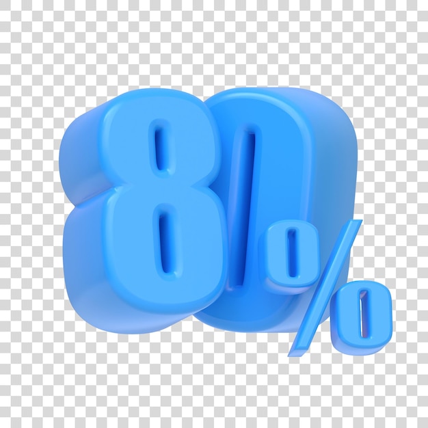 Błyszczący niebieski znak osiemdziesiąt procent na białym tle 80 rabatu na sprzedaż renderowania 3D