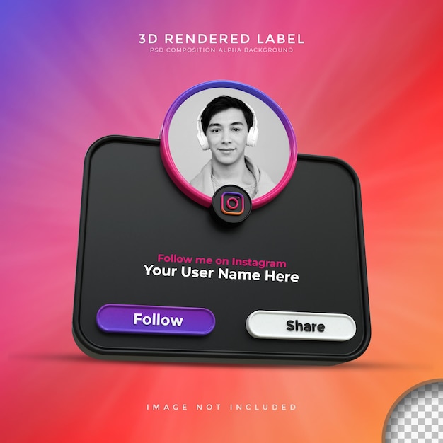 PSD błyszczący profil ikony banera na czarnym renderowaniu 3d na instagramie projekt etykiety