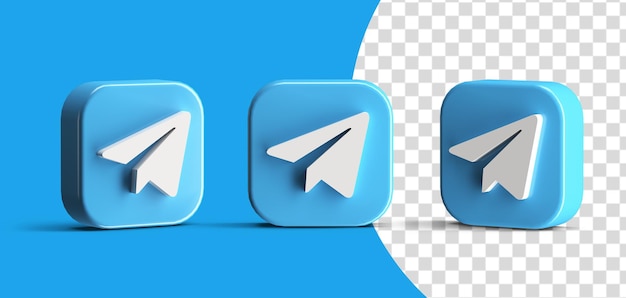 Błyszczący Przycisk Telegramu Zestaw Ikon Logo Mediów Społecznościowych 3d Render Twórca Sceny Na Białym Tle