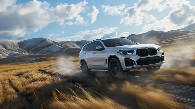 Bmw x7 едет по лугу