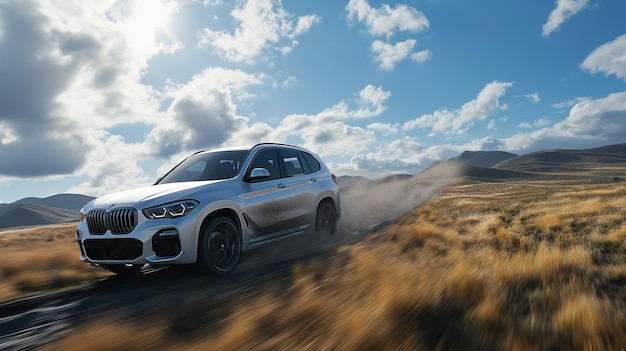 Bmw x7 едет по лугу