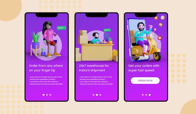 On boarding app screen delivery app