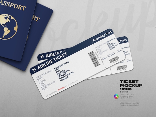 PSD boarding ticket airplane flight pass mockup