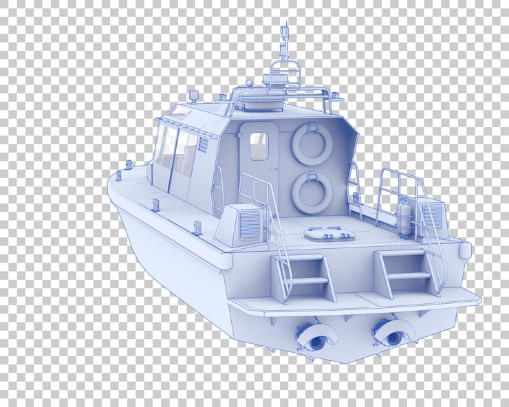 PSD boat isolated on transparent background 3d rendering illustration