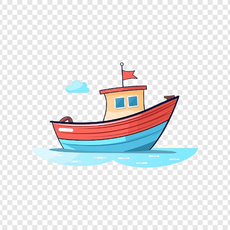 PSD 透明な背景に赤い旗を掲げたボート