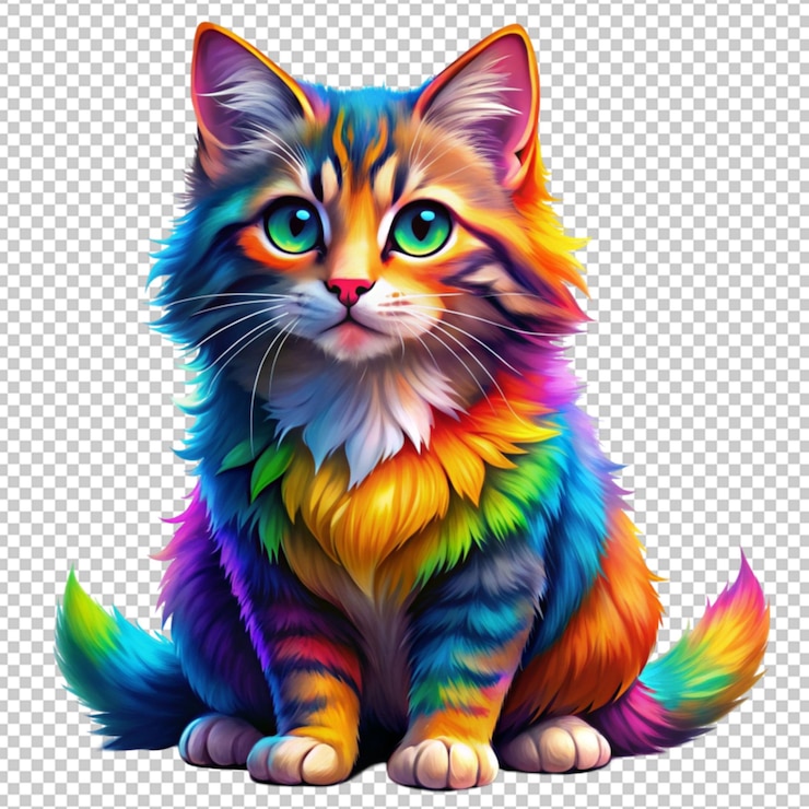 PSD bobtail kat in kleurrijke anime geïsoleerd