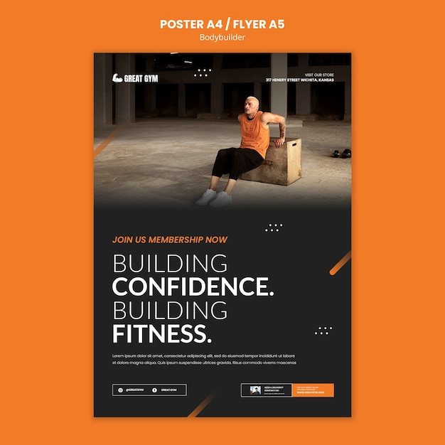 PSD body building training  poster template