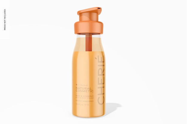 PSD body cream plastic bottle mockup, front view