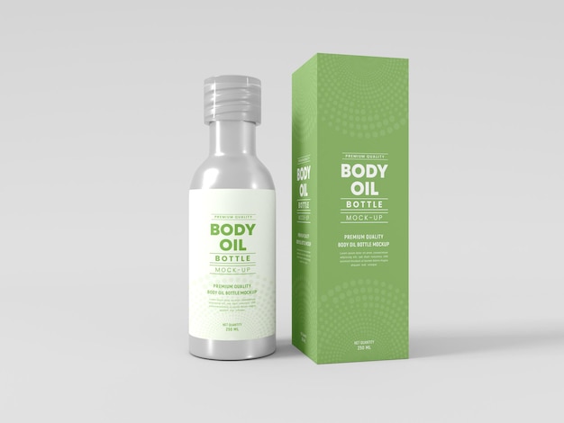Body Oil Bottle and Packaging Mockup