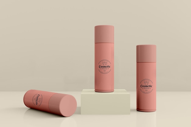 Prodotti cosmetici spray per il corpo 3d bottle mockup design