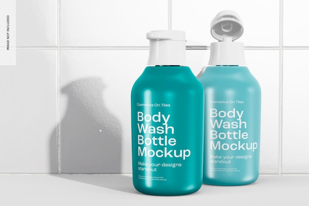 Body Wash Bottles Mockup, Opened and Closed