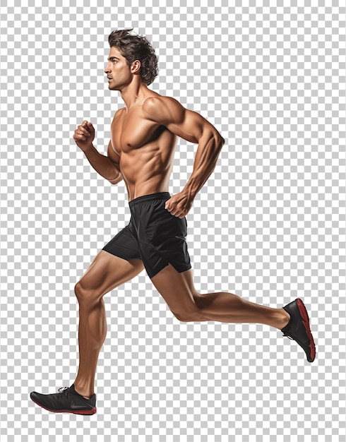 Bodybuilder running side view geïsoleerd op een doorzichtige achtergrond