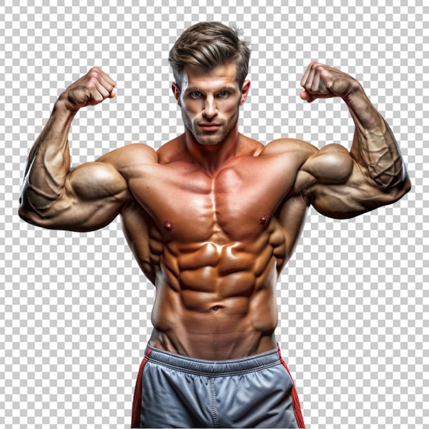 PSD il bodybuilder mostra i suoi muscoli