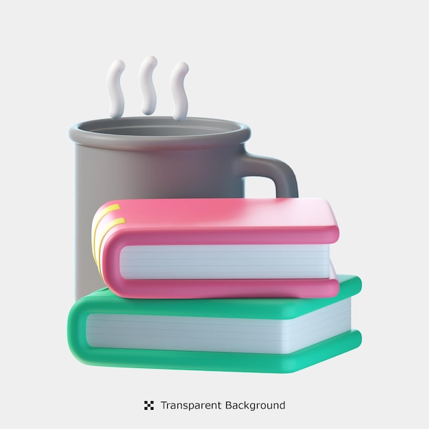 Boek met koffie 3d pictogramillustratie