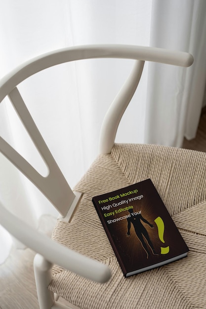 Boek mockup op een stoel klaar om uw titel te tonen