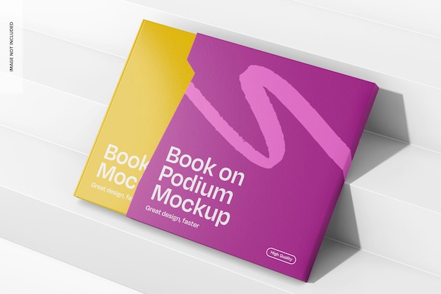 PSD boek over podium mockup right view