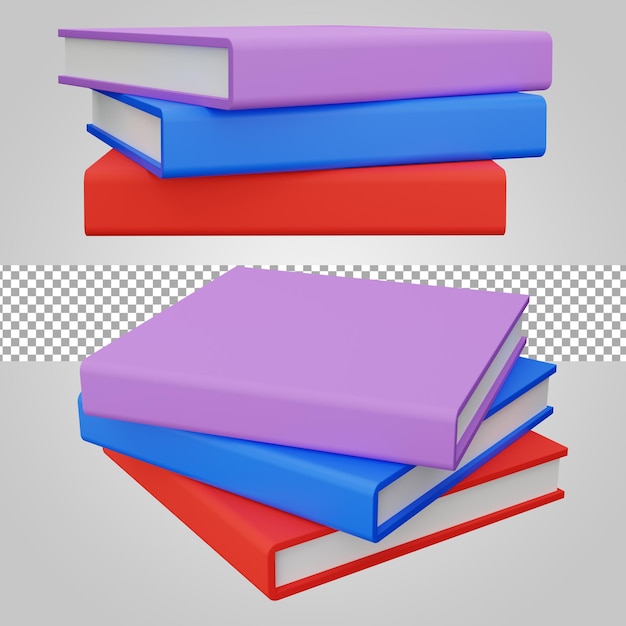 Boeken onderwijs op transparante achtergrond 3D Render