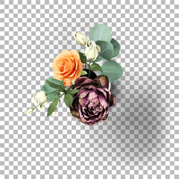 Boeket bloemen op een vlakke achtergrond tuin plat leggen concept