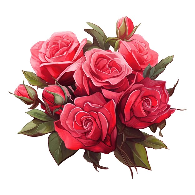PSD boeket rode rozen met groene bladeren beeld gegenereerd door ai