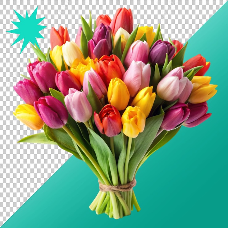PSD boeket tulpen op een doorzichtige achtergrond