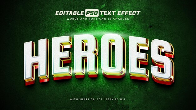 Bohaterowie Efekt Tekstowy Z Białego Złota Można Edytować W 3d