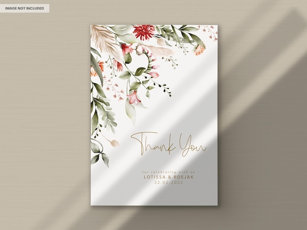 PSD bohemian floral watercolor wedding invitation card template